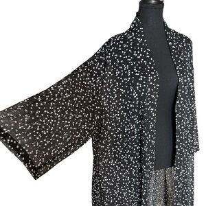 PENNINGTONS Black White Chiffon Kimono Duster Robe Open Front Tunic Size 2X/3X